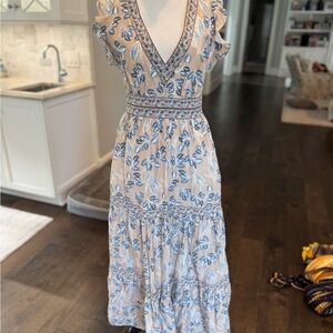 INTERMIX Orien Ruffled Silk-cotton Maxi Dress In Multi (Blue/Cream/White/Black)